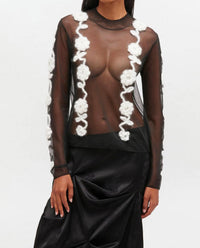 Ganni - Flower Crochet Mesh Top