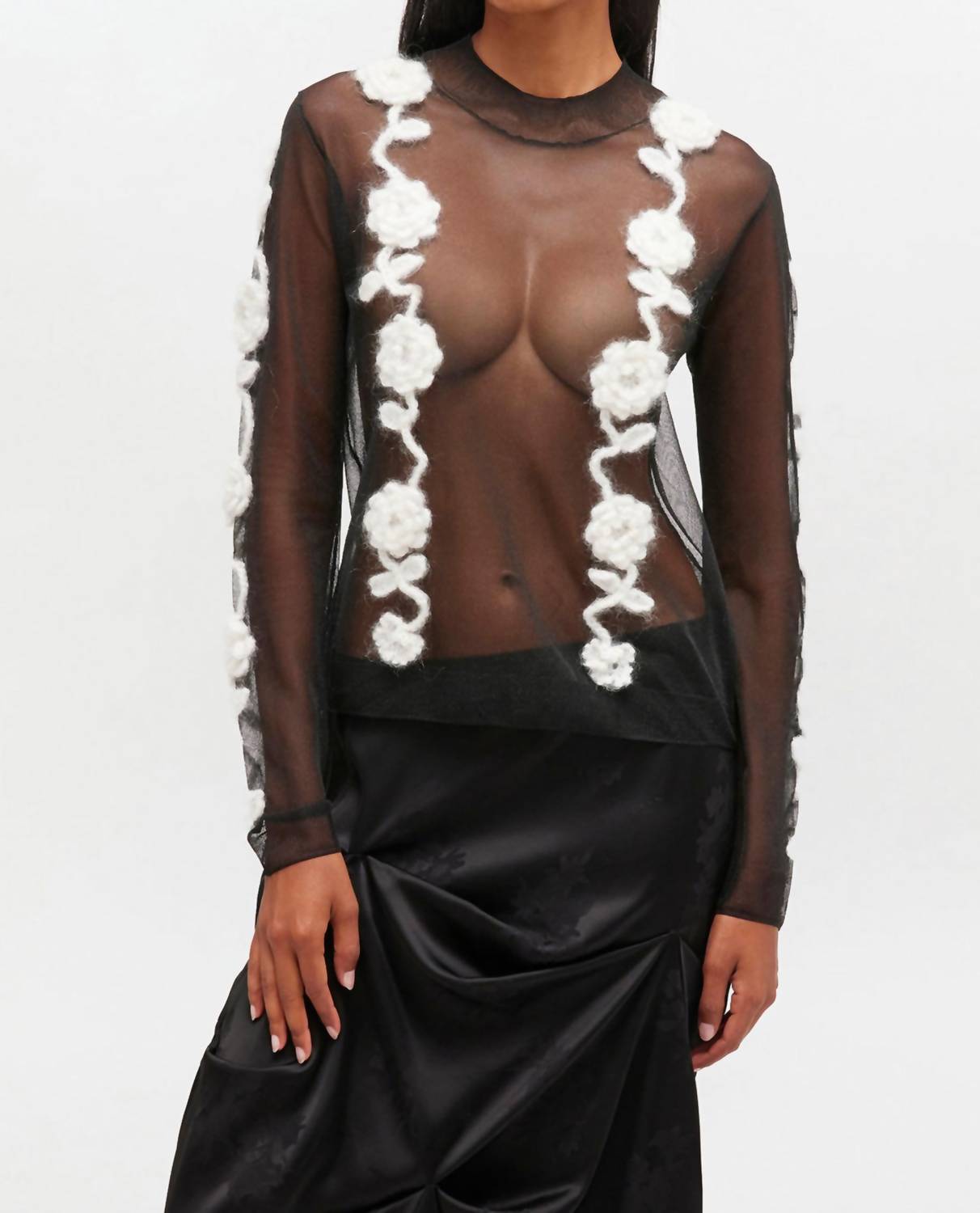 Ganni - Flower Crochet Mesh Top
