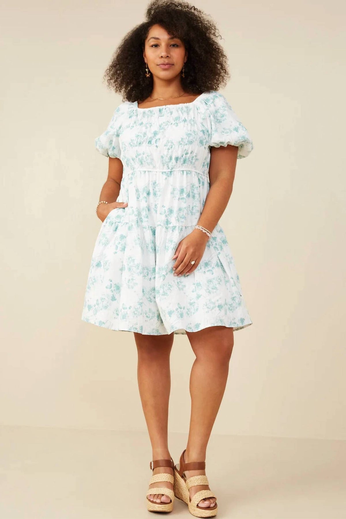Hayden La - Textured Puff Sleeve Floral Dress