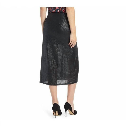 Something Navy - Faux Wrap Sequin Front Slit Tie Midi Skirt