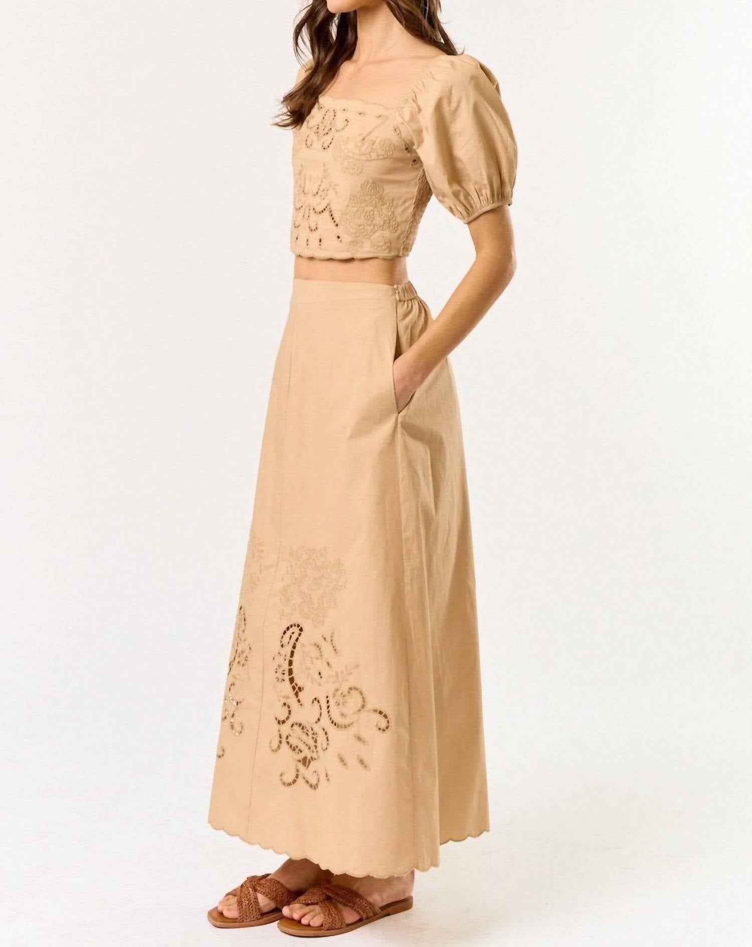 Lalavon - Puff Sleeve Top & Skirt Set