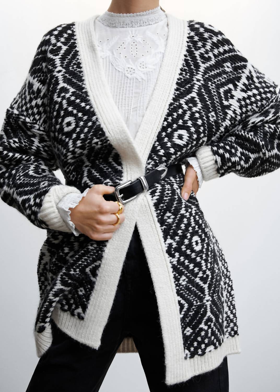 Mango - Printed Cardigan With Reverse Stitching