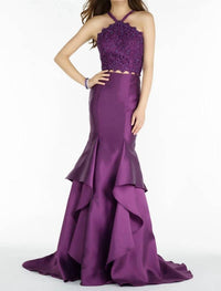 ALYCE PARIS Trumpet Style Ruffled Mikado Gown in purple - women's dress