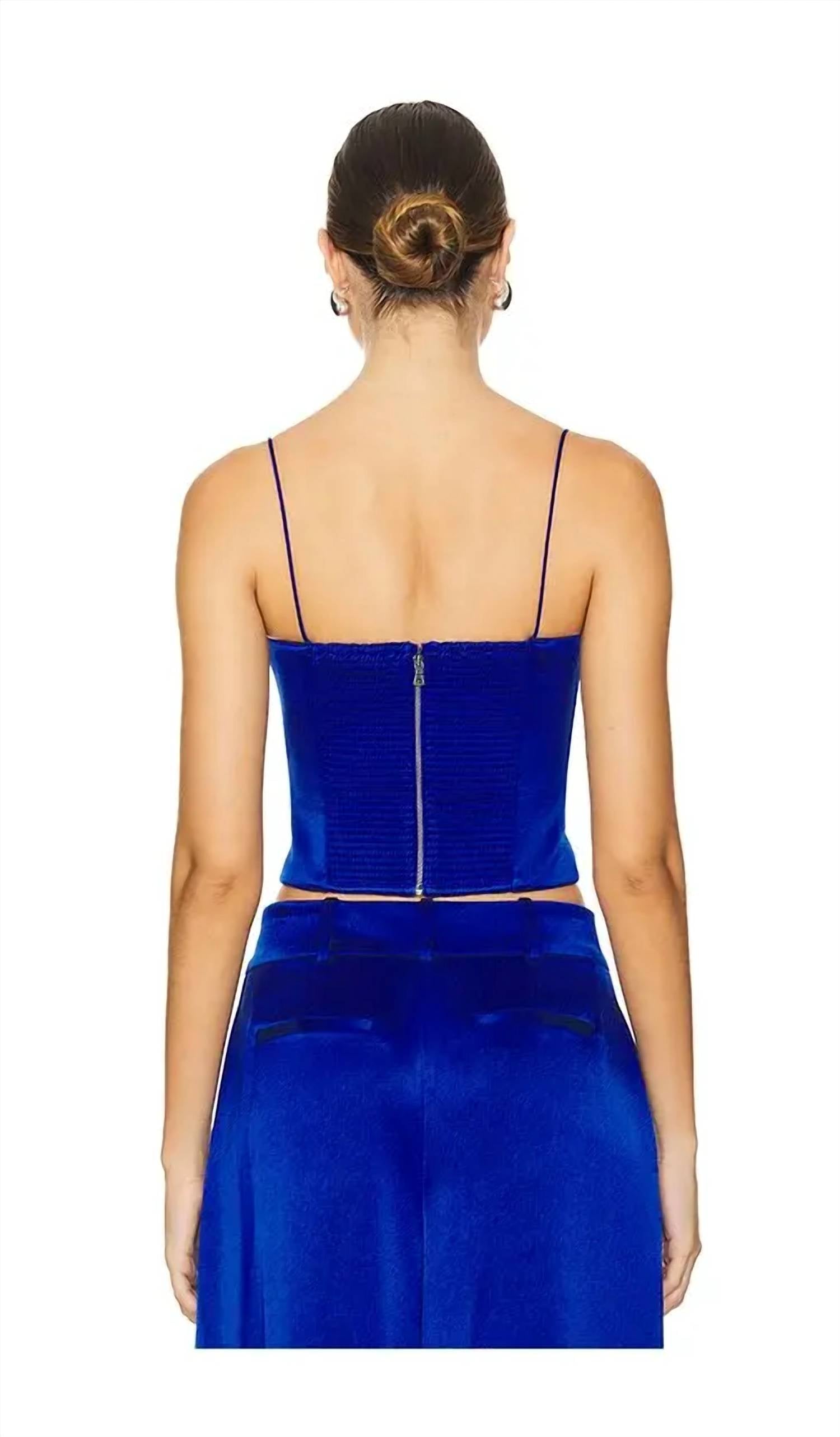 alice + olivia Ada Bustier Cropped Top in 0470 royal sea4 - women's shirt - view 4