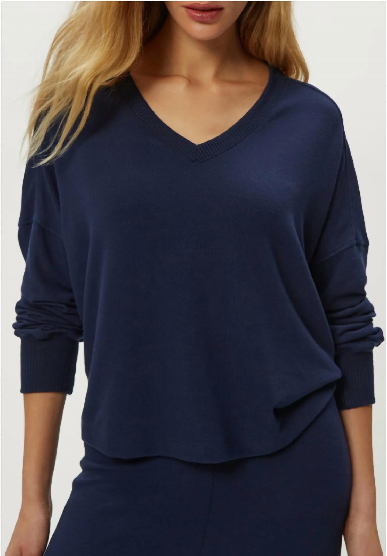 Michael Stars Vic Madison Jersey Relaxed V Top in nocturnal - women's long sleeve top