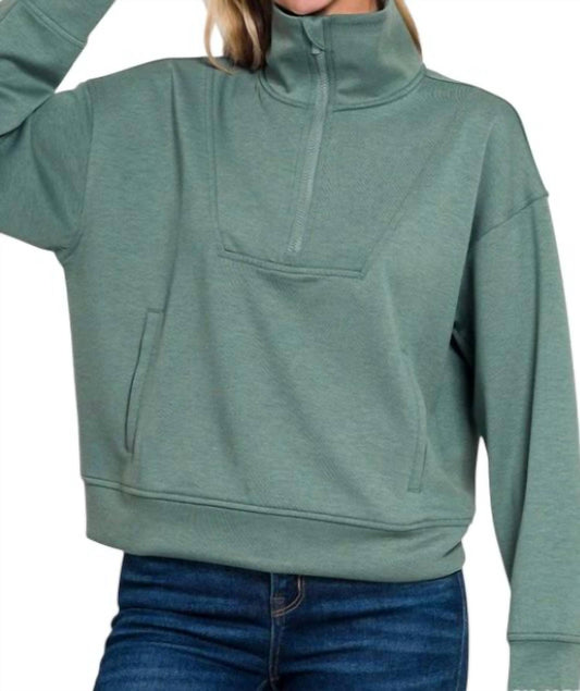 Zenana - Bobbie Half Zip Pullover Sweatshirt