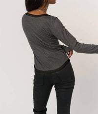 PROJECT SOCIAL T Jena Contrast Scoop Neck Tee Top in charcoal - women's long sleeve top - detail view