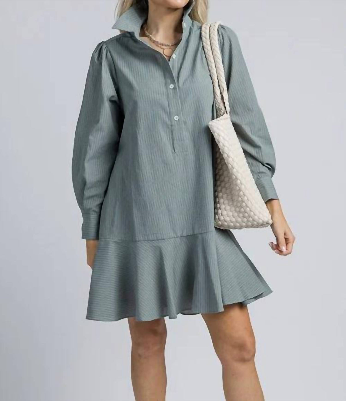 Heyson - Stripe Flare Shirt Mini Dress
