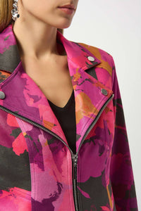 Joseph Ribkoff - Foiled Faux Suede Abstract Print Fitted Jacket