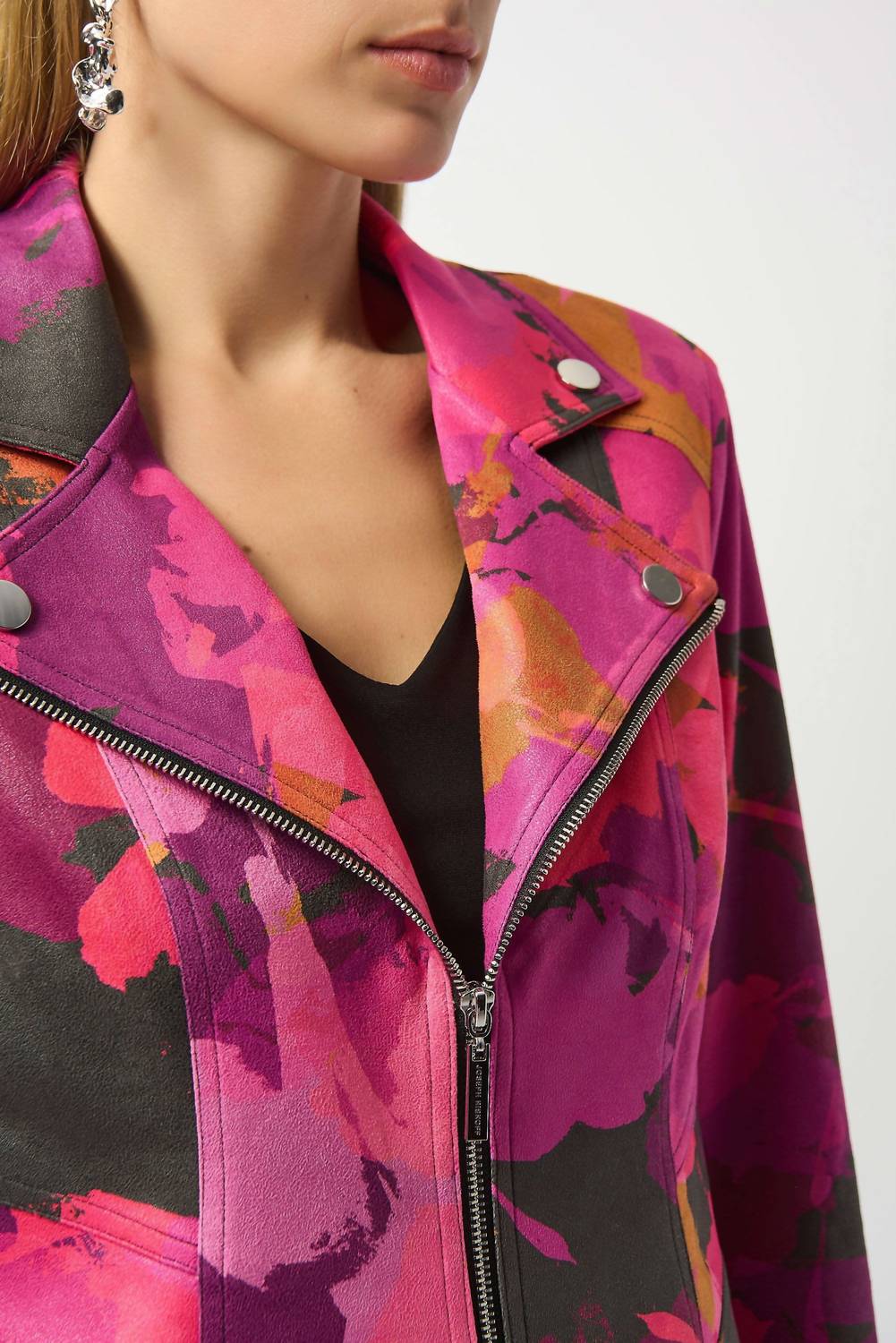 Joseph Ribkoff - Foiled Faux Suede Abstract Print Fitted Jacket