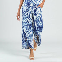 Clara Sun Woo Crepe Knit Front Slit Ankle Petal Pant in swirl wave - women's pants