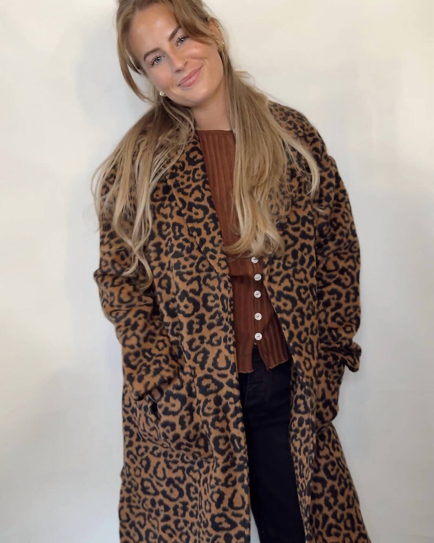 Sadie & Sage Animal Instinct Leopard Coat in brown black - women's jacket