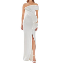 Tarik Ediz Asymmetrical Ruffled Prom Dress in ivory - women's dress