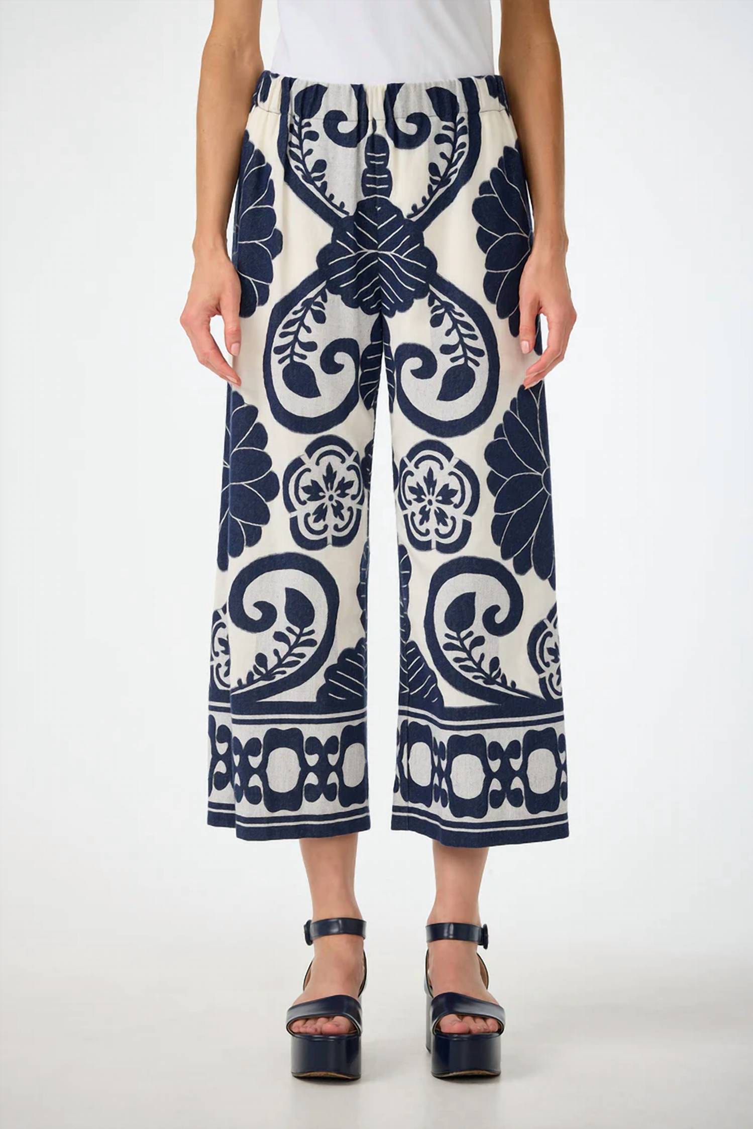 Trina Turk Clip Jacquard Pant in blue white - women's pants