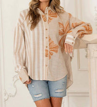Sew In Love - Button-down Floral And Stripe Printed Top