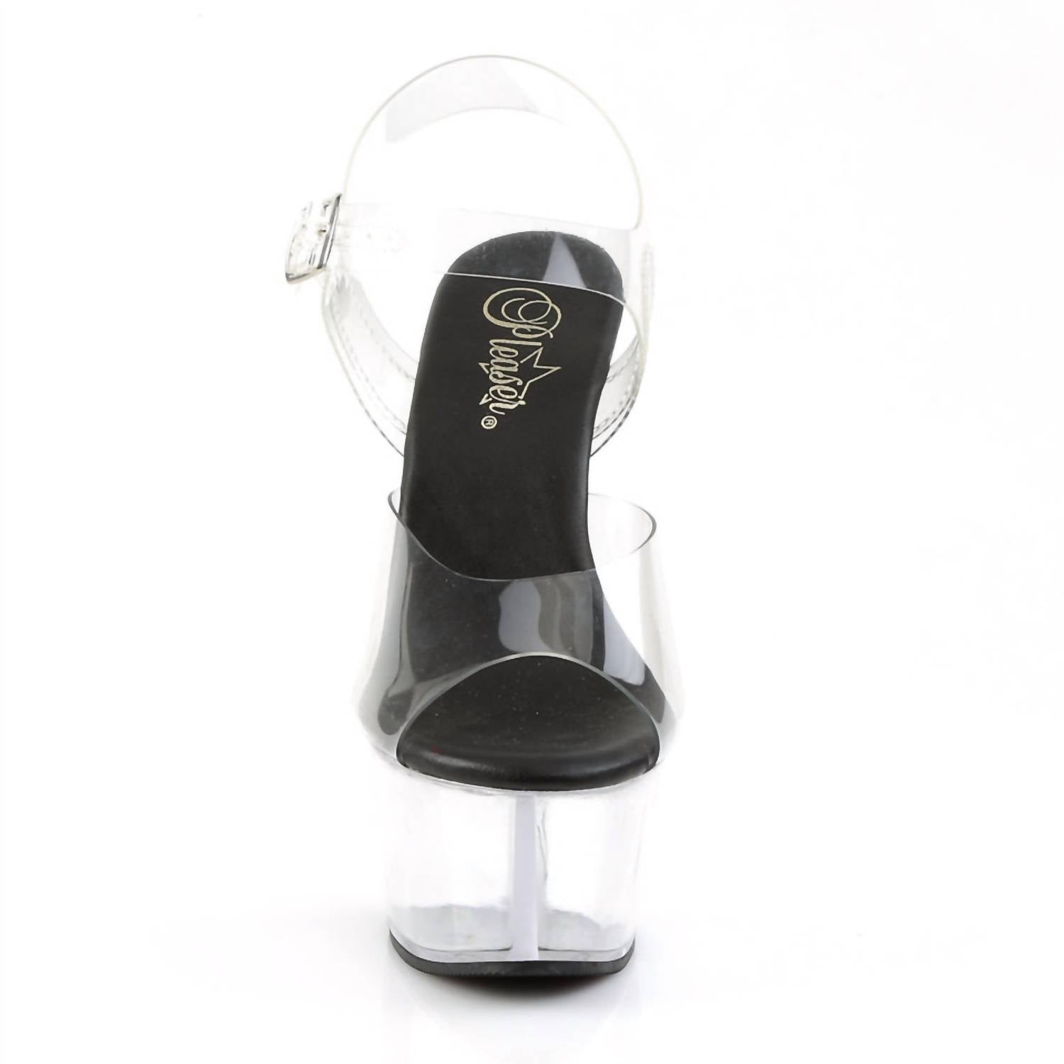 Pleaser Women's Aspire-608 Ankle Strap Sandal in black clear - women's sandal - detail view