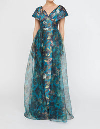 Theia - Azaria Draped V Neck Gown