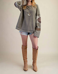 Easel Inside Out Washed Terry Pullover in faded olive - women's sweater - view 5
