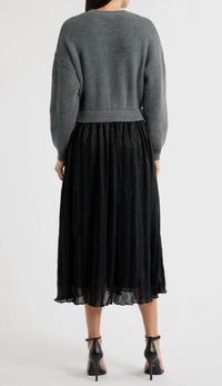 Zoe and Claire Mixed Media Embellished Sweater Dress in heather grey - women's dress - detail view