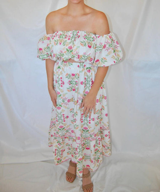 Peach Love - Alexandra Matching Off-the-shoulder Top And Skirt Set