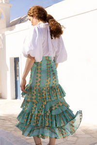Oliphant Ruffle Maxi Skirt in ascot teal - women's skirt - alternate view