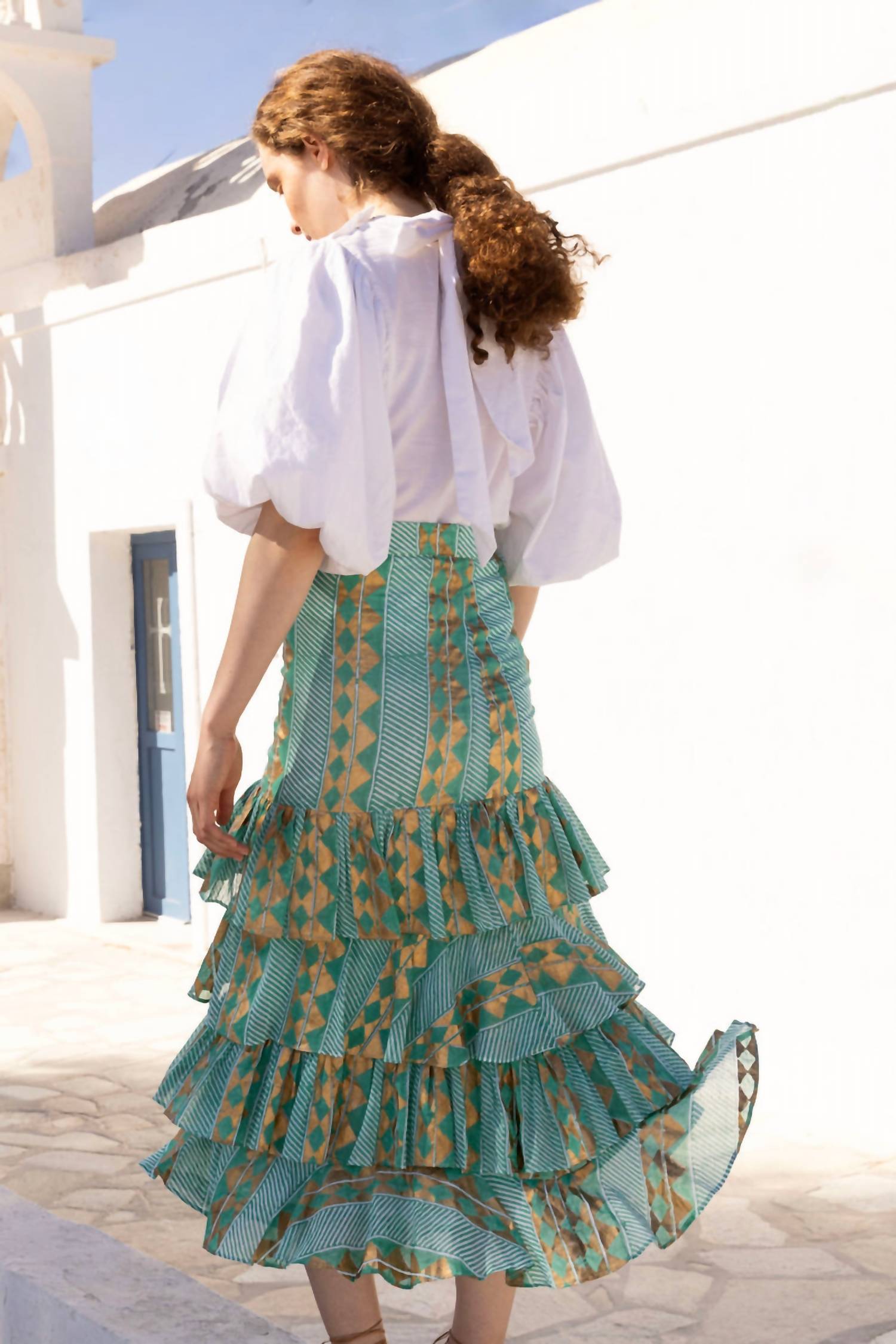 Oliphant Ruffle Maxi Skirt in ascot teal - women's skirt - alternate view