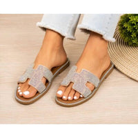 Forever - Women's Rhinestone H-strap Slide Sandals