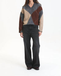 DELUC Micah V Neck Sweater in grey melange - women's sweater