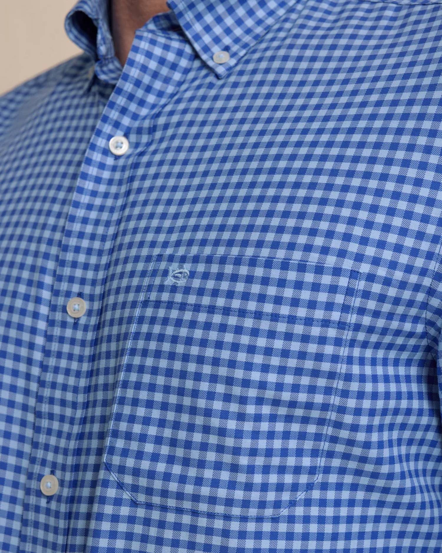 SOUTHERN TIDE Silver Lake Plaid Skipjack Sport Shirt in surf blue - men's shirt - alternate view