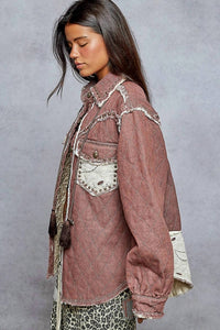Pol - Long Sleeve Western-inspired Yoke Studded Lace Panel Jacket