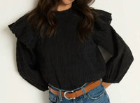 Nation LTD Aria Ruffle Top in jet black 1 - women's blouse - alternate view