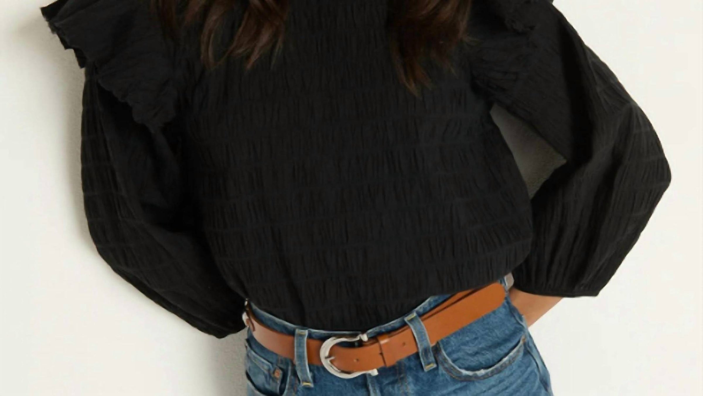 Nation LTD Aria Ruffle Top in jet black 1 - women's blouse - detail view