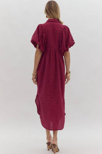 Entro - Textured Puff Sleeve Midi Dress