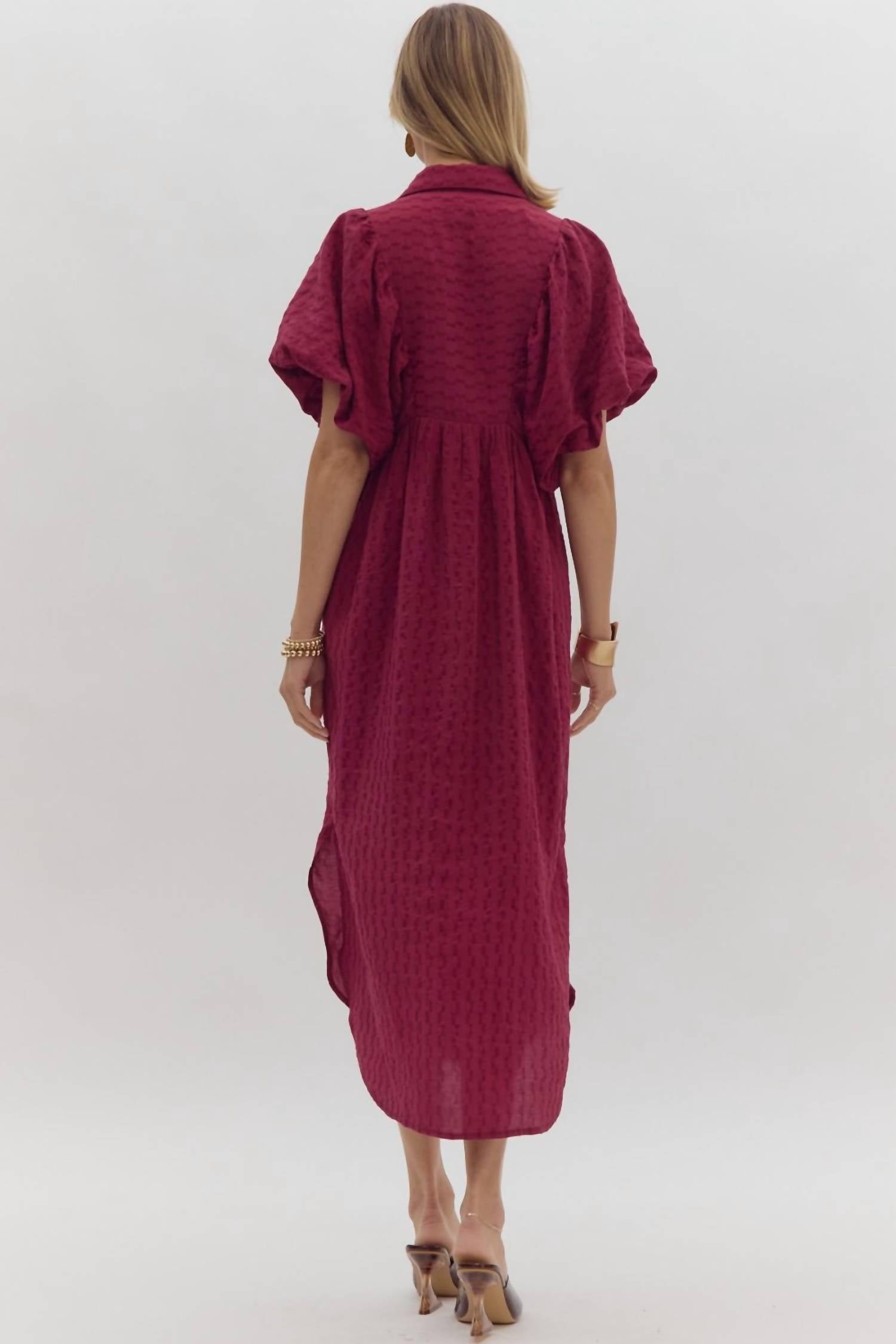 Entro - Textured Puff Sleeve Midi Dress