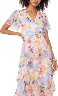 Vince Camuto - Flutter Sleeve Tiered Midi Dress