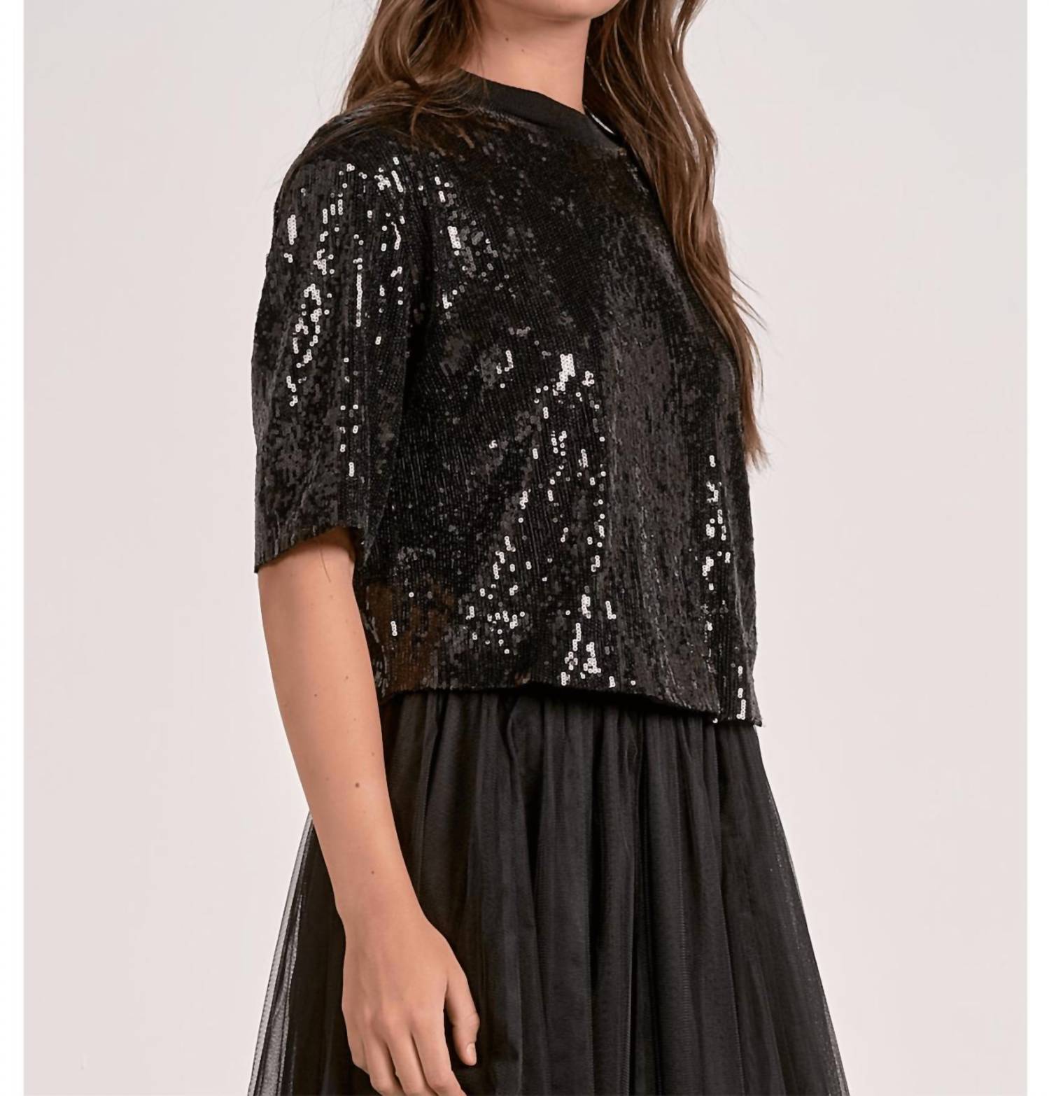 Elan - Quarter Sleeve Sequin Top