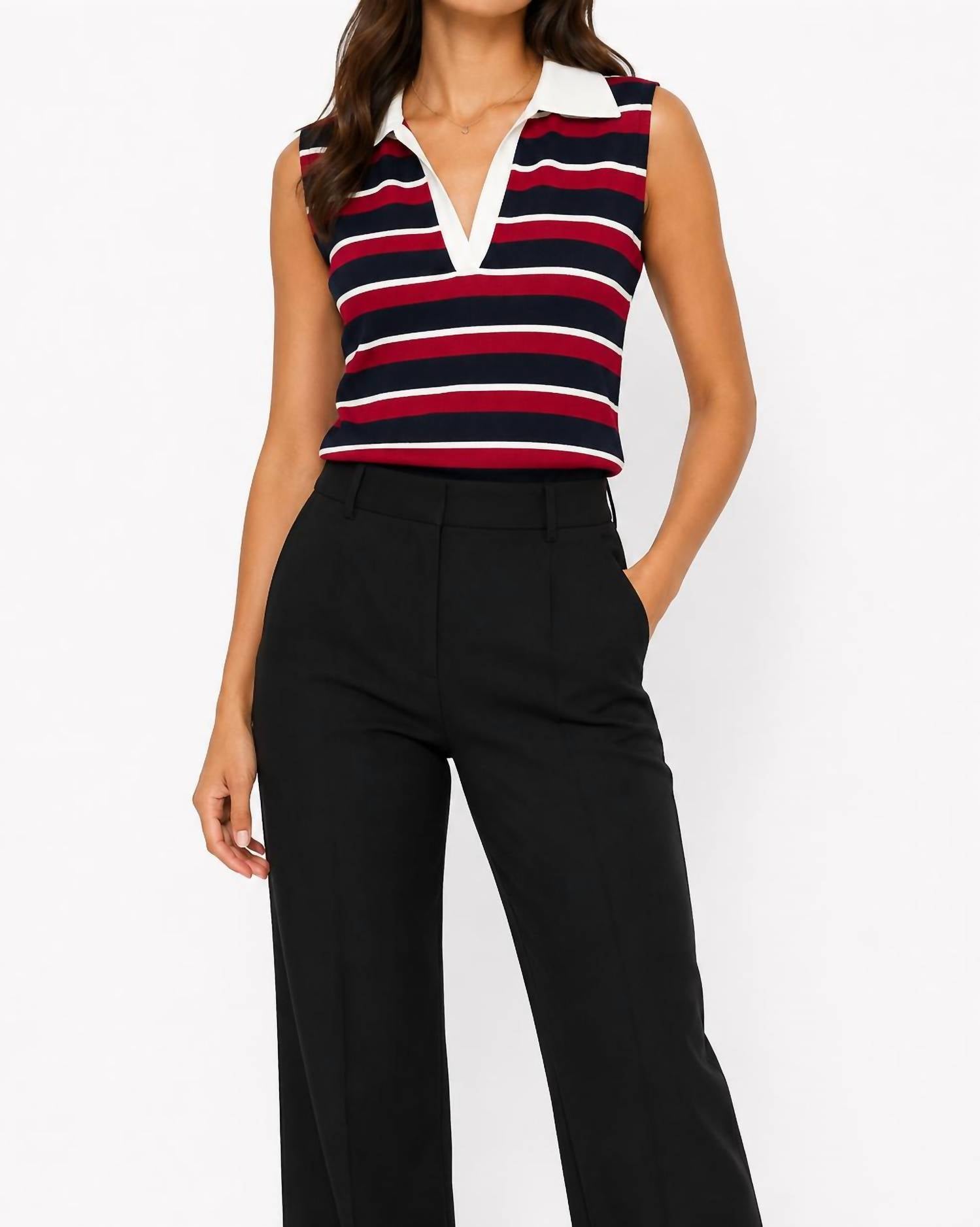 Bailey 44 Tailback Striped Knitted Sleeveless Polo Top in red - women's blouse