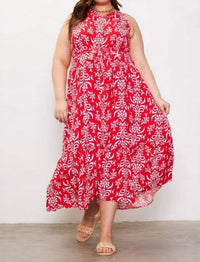 Skies Are Blue - Printed Halter Neck Maxi Trepeze Dress - Plus