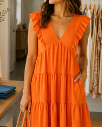 She + Sky - Sleeveless Woven Ruffled Dress