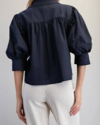 Ee:Some - Solid Puff Sleeve Button Down Blouse