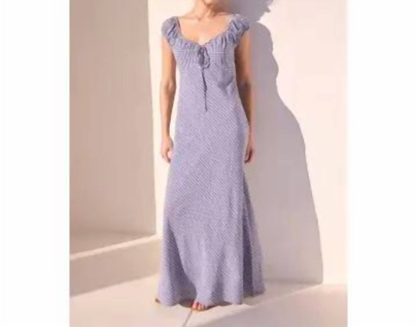 Skies Are Blue - Gingham Maxi Dress with Front Tie