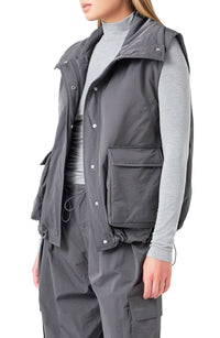 Grey Lab Snap Button Boxy Vest in grey - women's jacket - alternate view