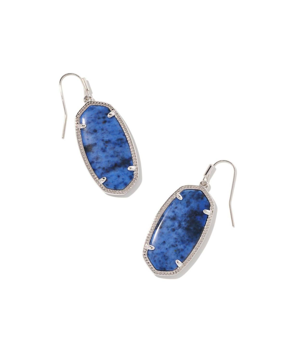 Kendra Scott Women's Elle Rhodium Earrings in blue dumoitierite - women's jewelry