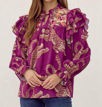 Jodifl - Tiger Print Ruffle Sleeve Top