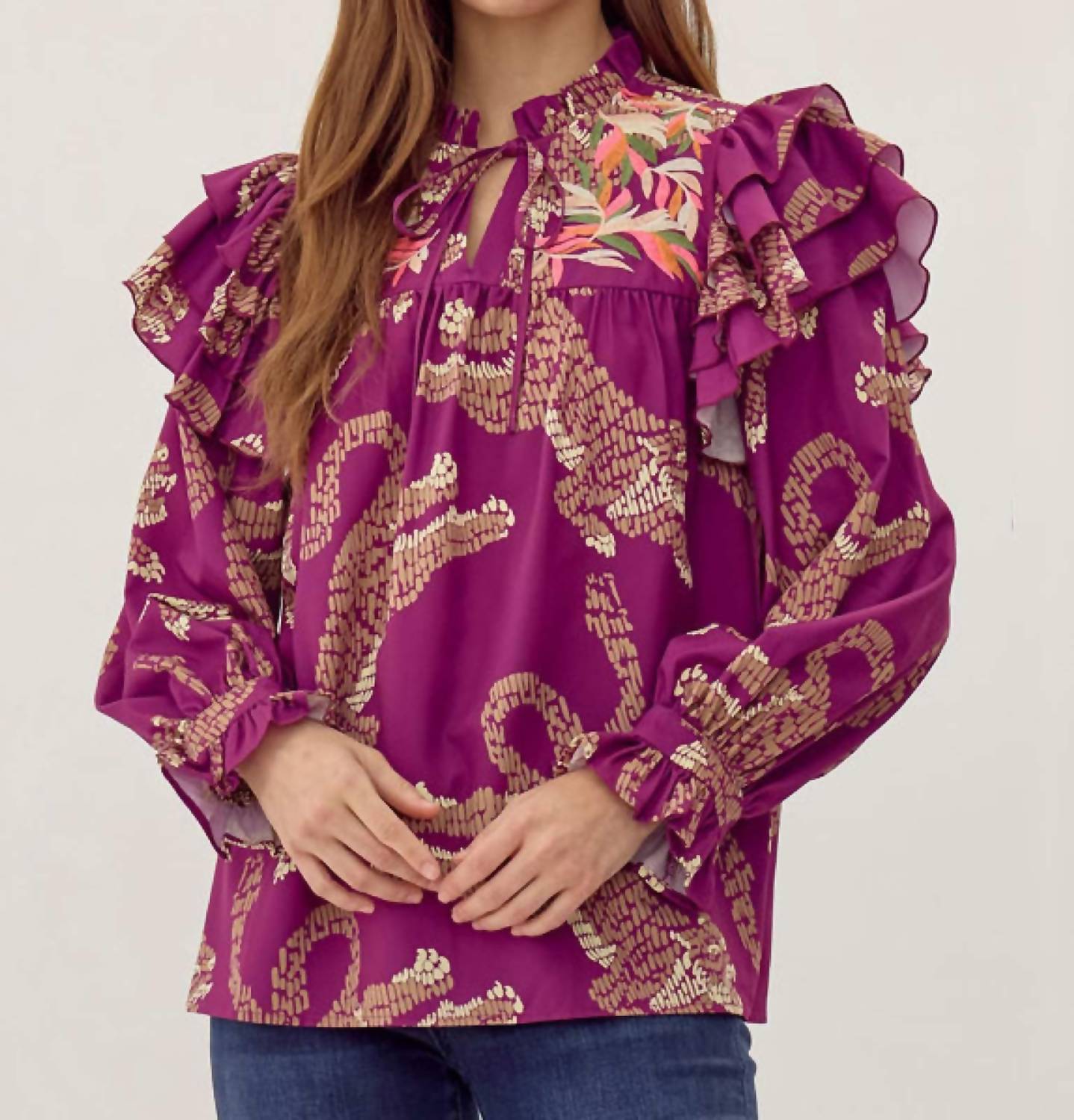 Jodifl - Tiger Print Ruffle Sleeve Top