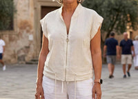 Made in Italy Firenze Cinch Top in italy firenze cinch top in beige - women's top - detail view