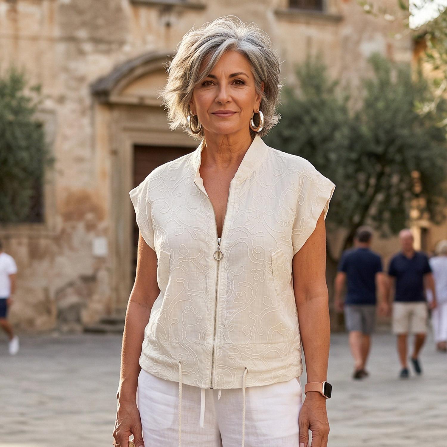 Made in Italy Firenze Cinch Top in italy firenze cinch top in beige - women's top - alternate view