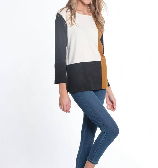 Multiples - 3/4 Sleeve Jewel Neck Color Block Solid Sweater