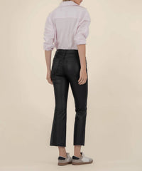 KUT FROM THE KLOTH Kelsey Coated Ankle Flare Pants With Raw Hem in black - women's pants - detail view