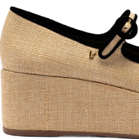 Larroude Women's Blair Flatform in beige - women's shoe - detail view